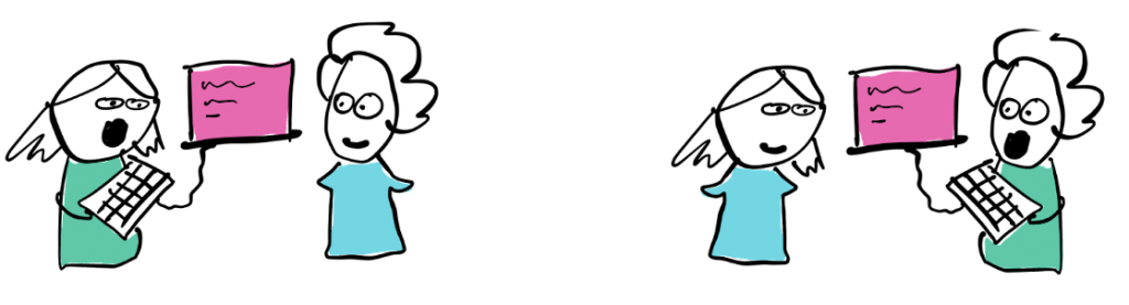 When two students use pair-programming: 'the driver' (left) is a person who types, 'the navigator' (right) is their companion, as they solve a problem together